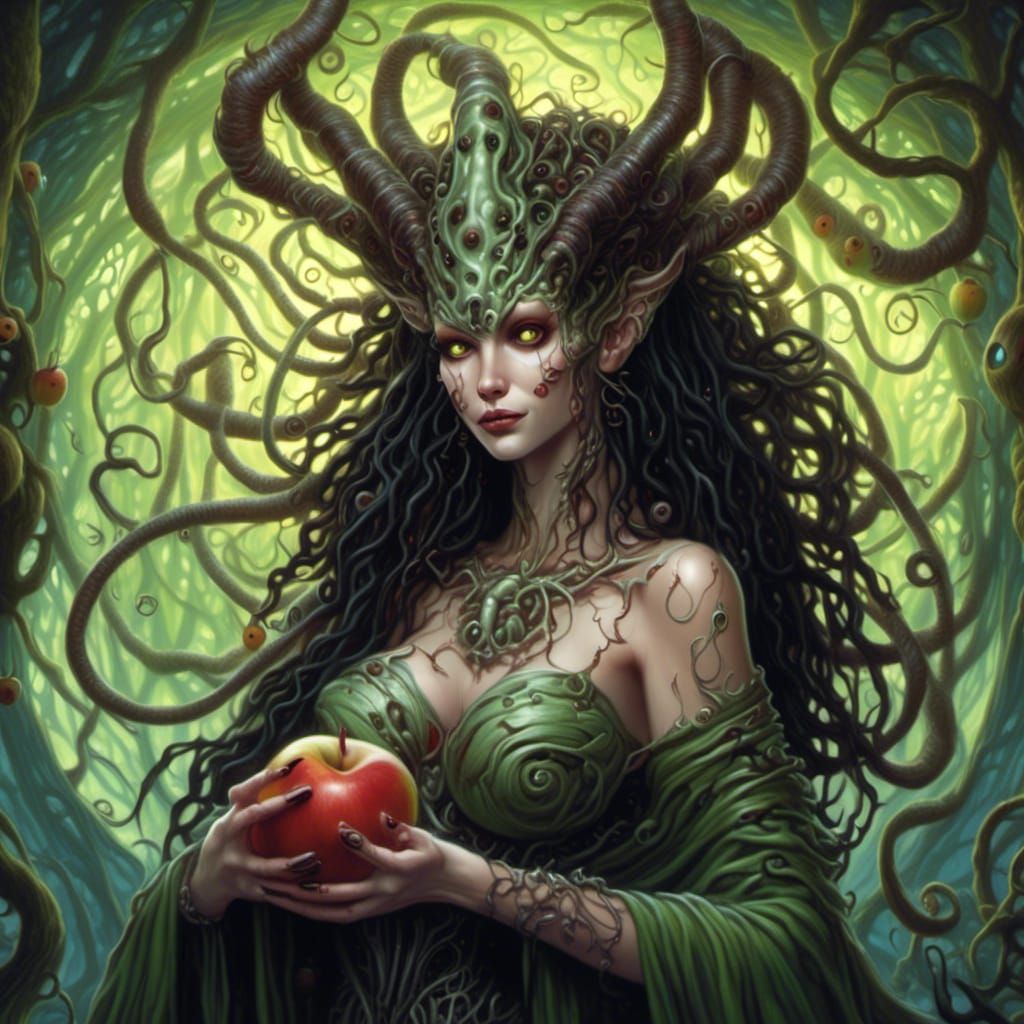Sensual Druid with Apple in Comic Book Style