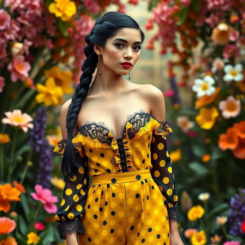 Polka Dot Jumpsuit in Art Nouveau Garden
