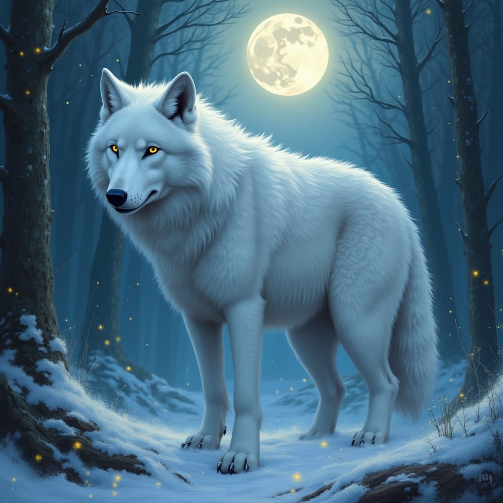Ethereal Wolf in Fantastical Forest