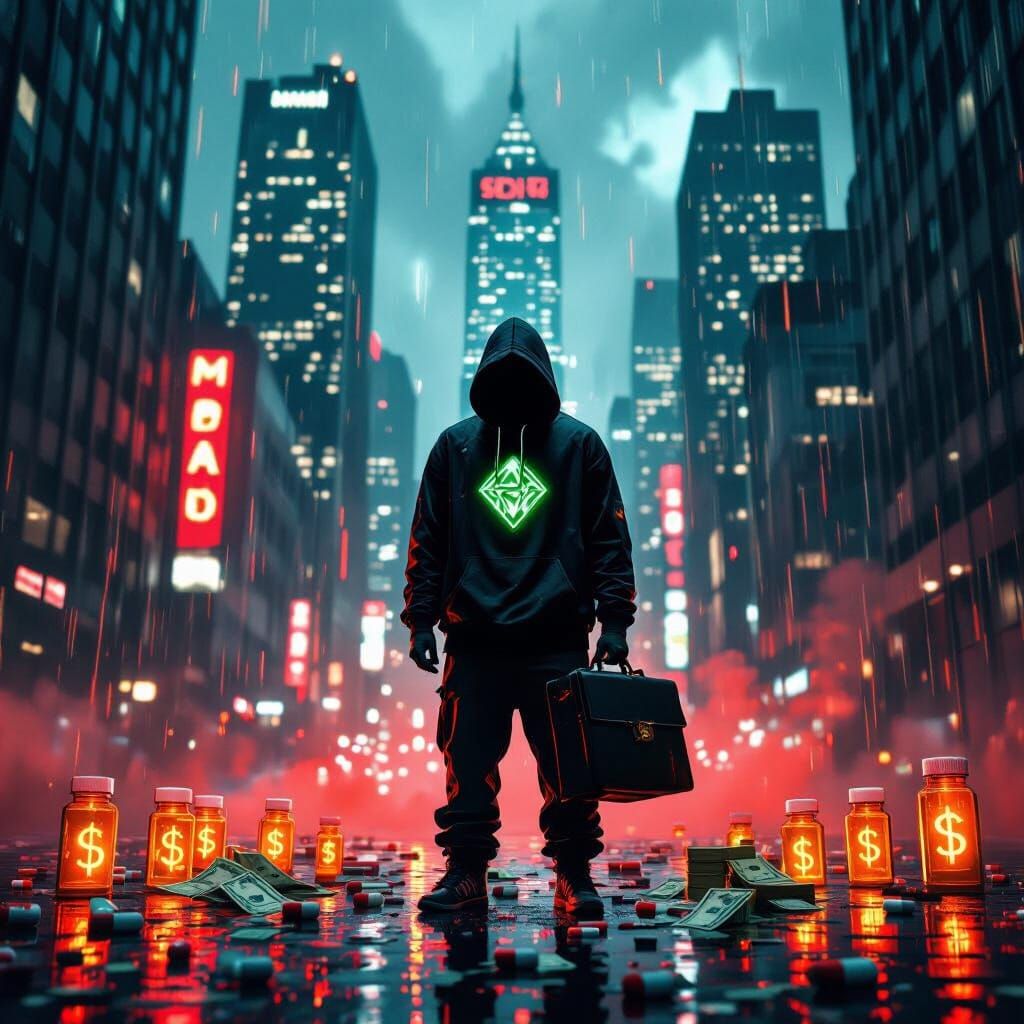 Hooded Rapper in Rain: Urban Noir Portrait