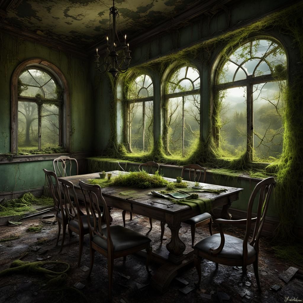 Haunted Dining Room in Post-Apocalyptic Ruins