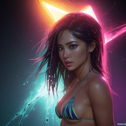 Spring Break Woman in G-String: Hyperrealistic Splash Art