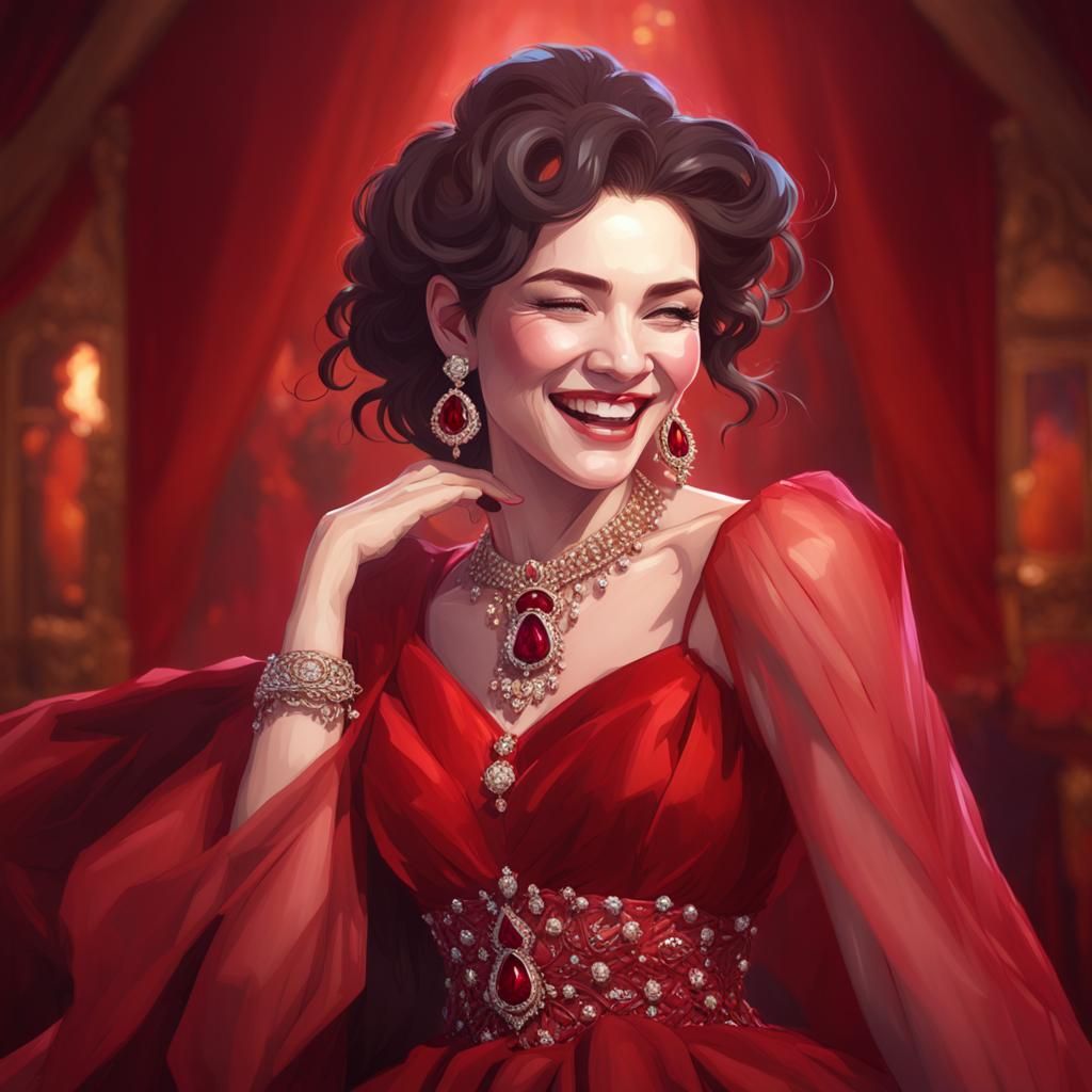 Laughing Lady in Red Gown Portrait