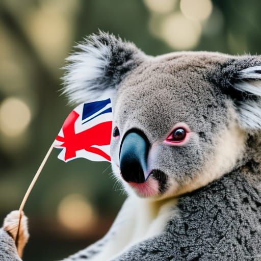 Patriotic Koala Bear Waving Australian Flag