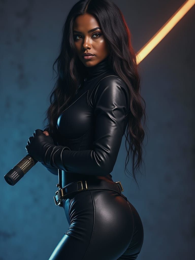 Elegant Warrior in Black Stealth Suit