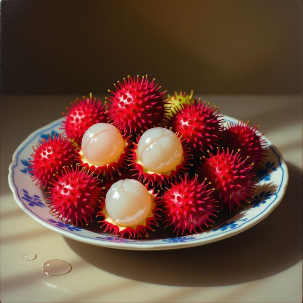 Vibrant Rambutan Fruits on a Ceramic Plate
