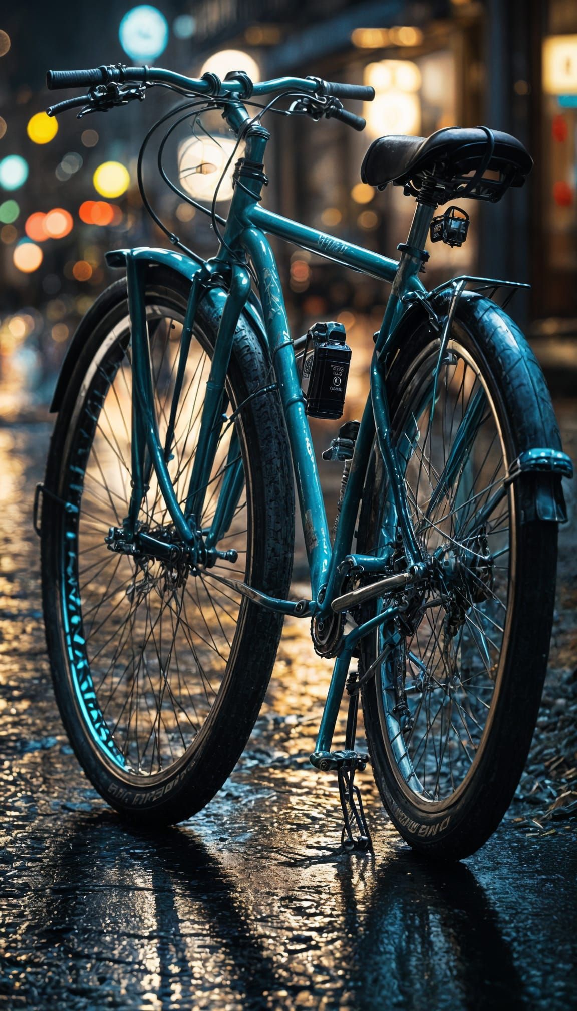 Nighttime Bike on Tranquil Street: Close-Up