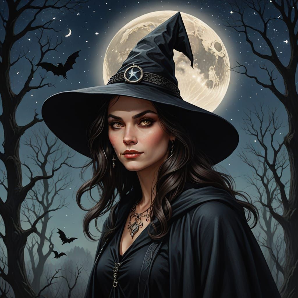 Mystical Woman Soars Under Lunar Glow