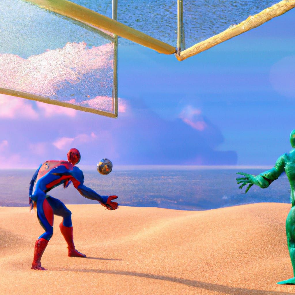Spiderman And Hulk Play Volleyball