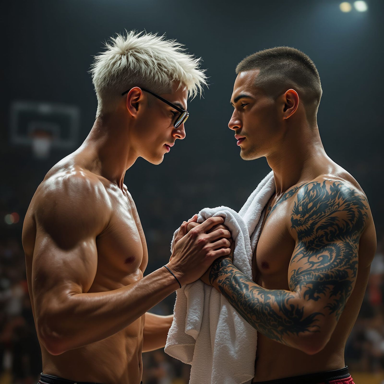Handsome Men Post-Basketball Game Offering Towel