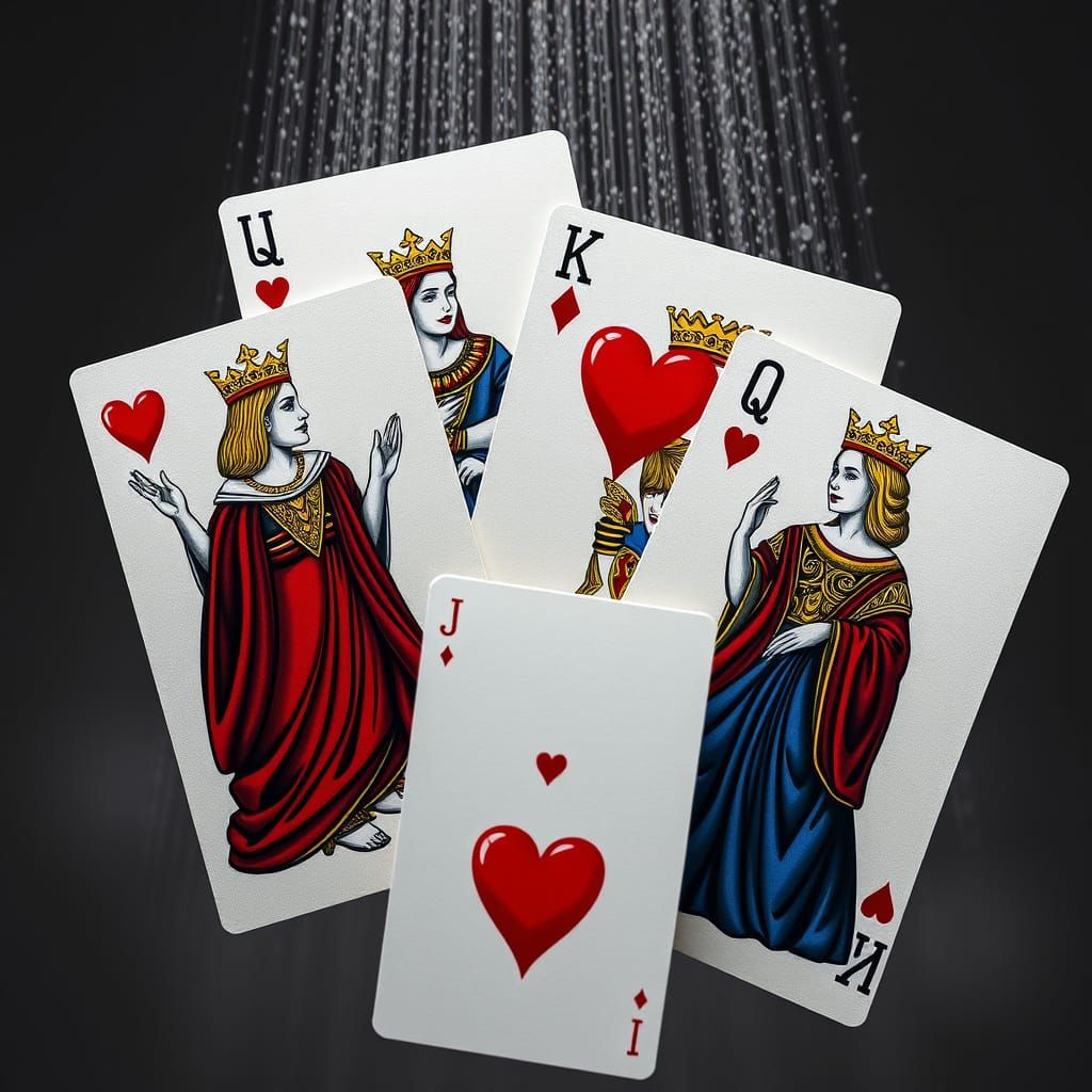 Queen of Hearts Cards Showering Down