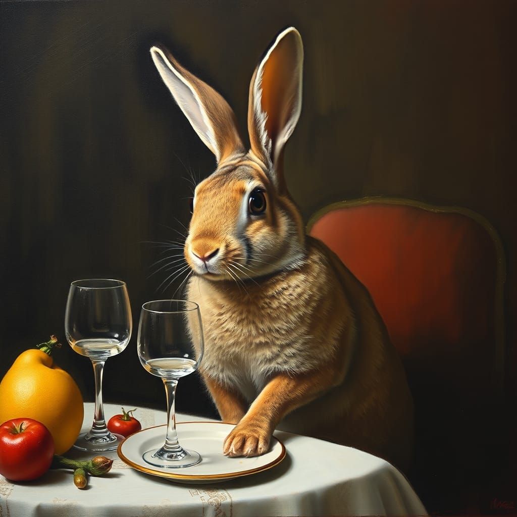 Abstract Rabbit Portrait Inspired by Color Field Painting