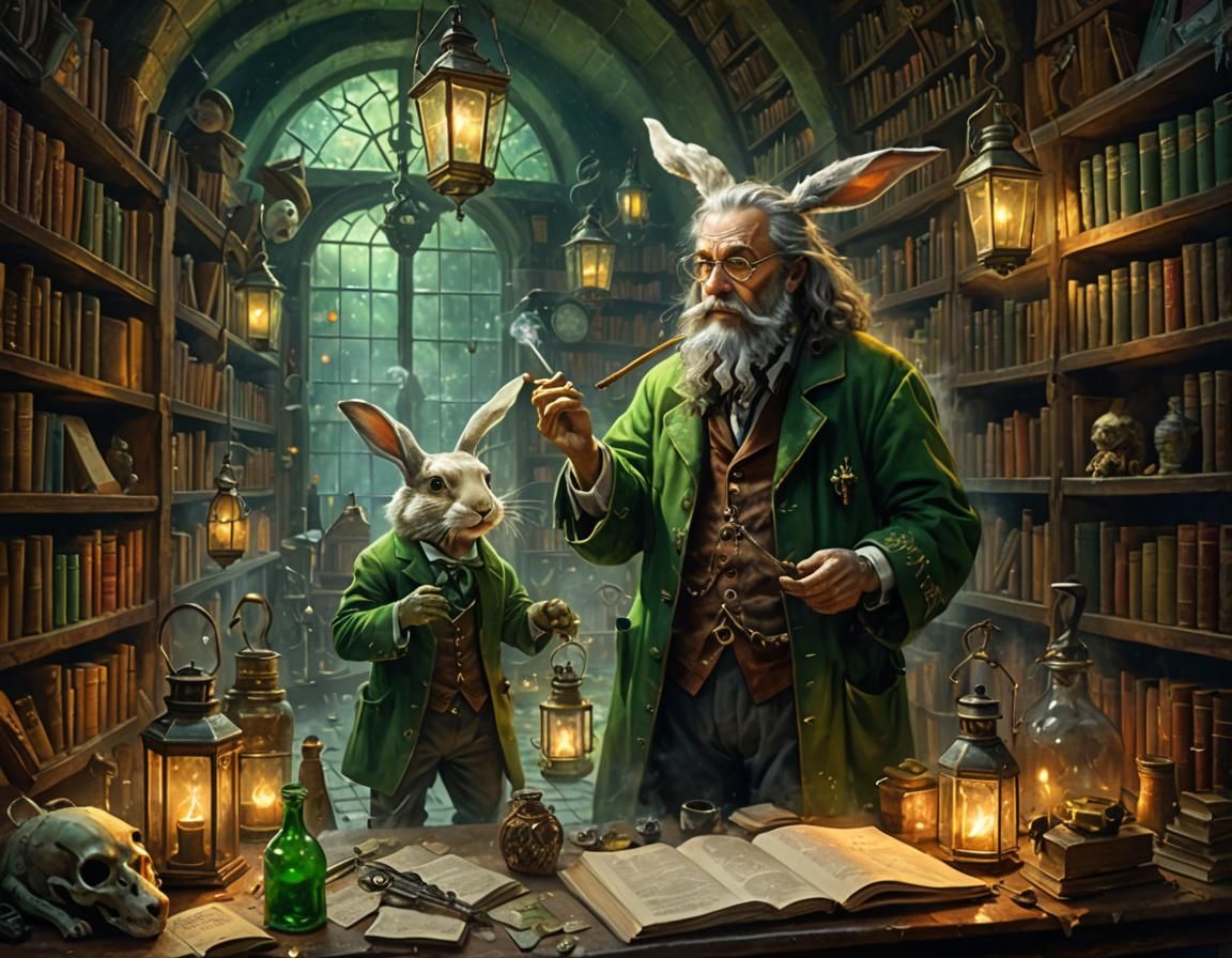 Alchemist's Rabbit in Crypt: Digital Art