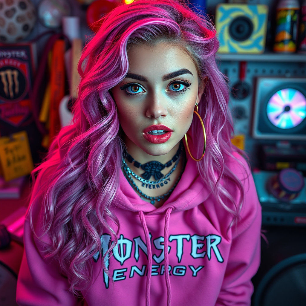 Vibrant Woman with Pink Hair in HDR Style
