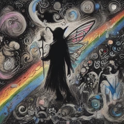 Celtic Knotwork Raven and Rainbow Fairy Crayon Drawing