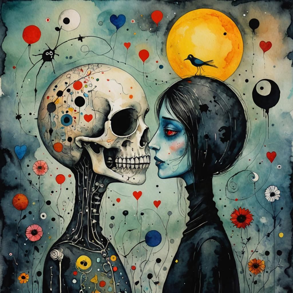 Surreal Portrait: Love and Death in Watercolor