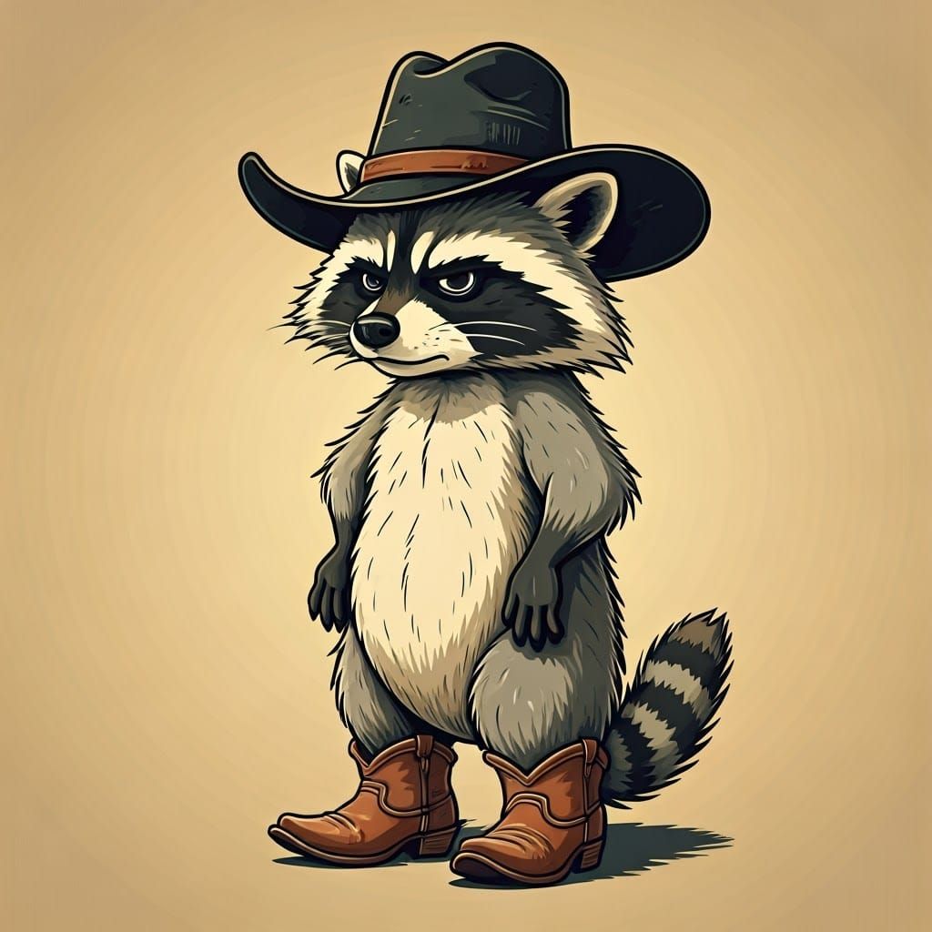 Whimsical Raccoon Cowboy Embodies Playful Spirit