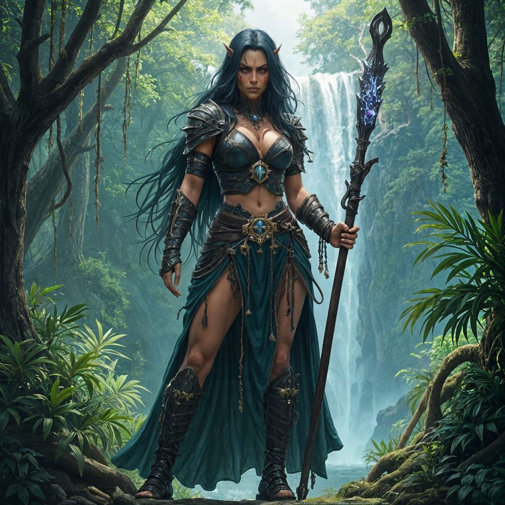 Epic Half Orc Warlock Commander in Vibrant Jungle