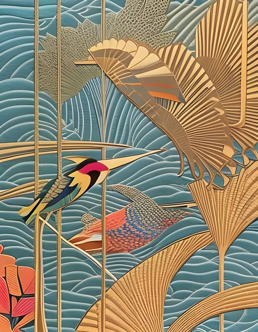 Bird in Flight: Ornate Art Nouveau Style
