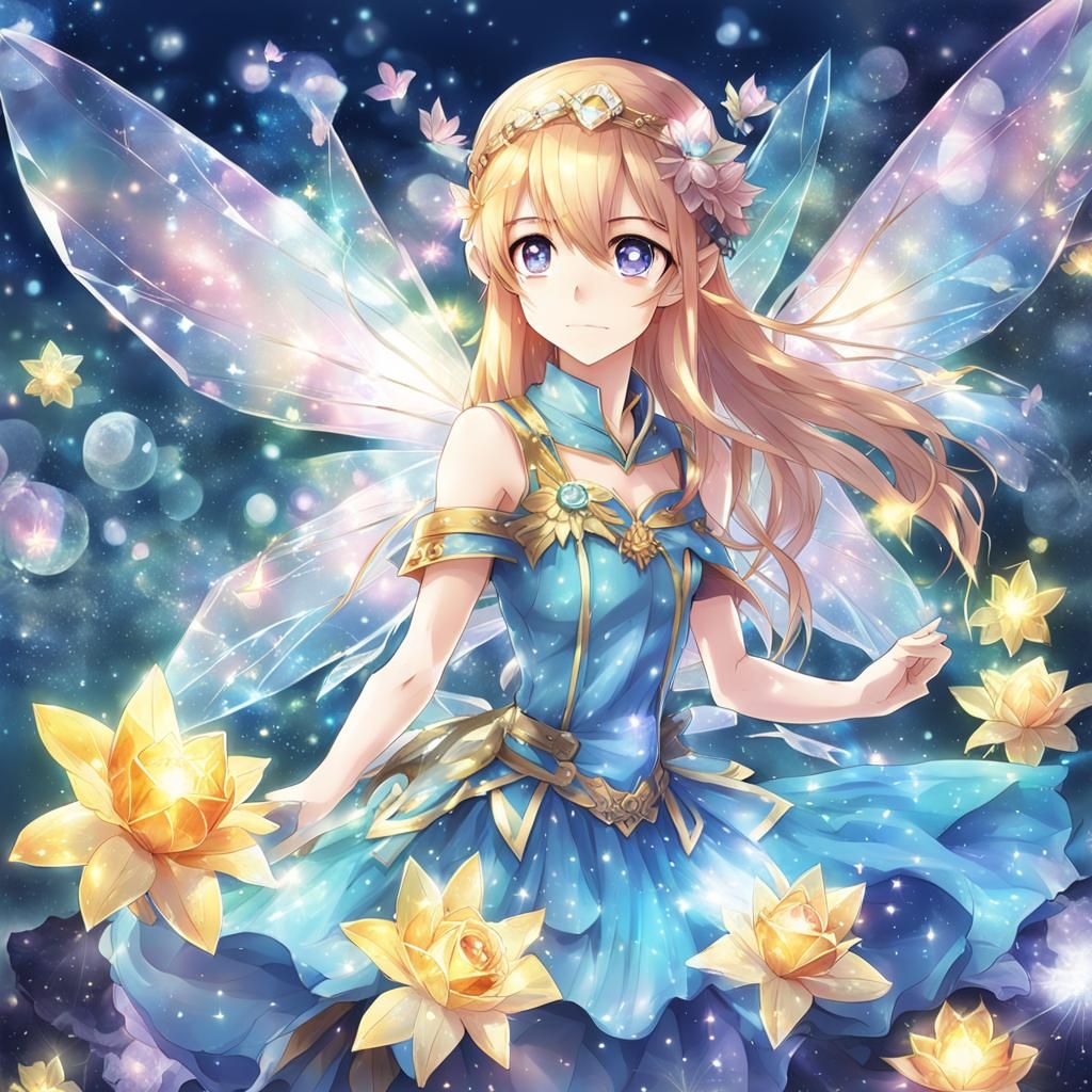 Anime-Style Crystal Fairy Illustration
