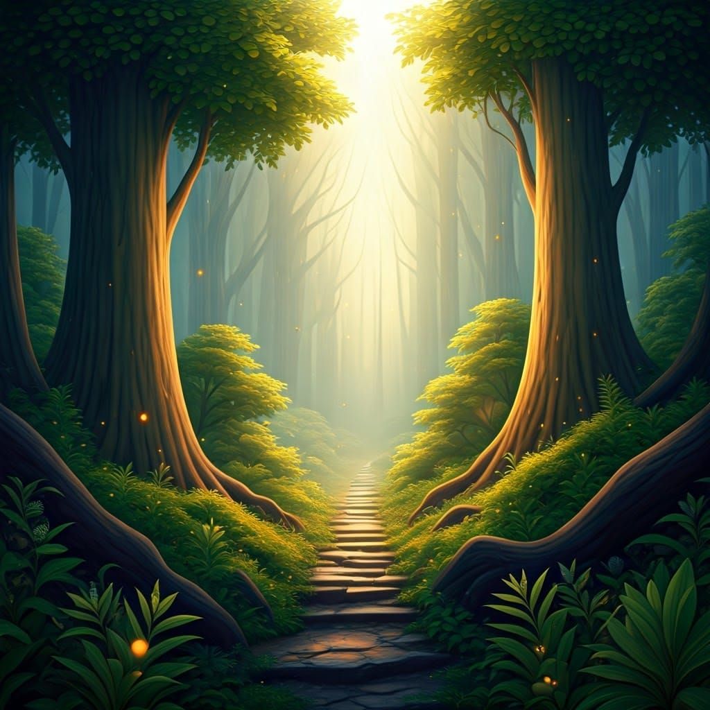 Whimsical Forest Scene in Soft Fantasy Style