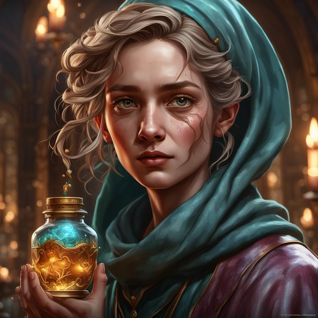 Felix Felicis Potion Portrait in Art Nouveau Style