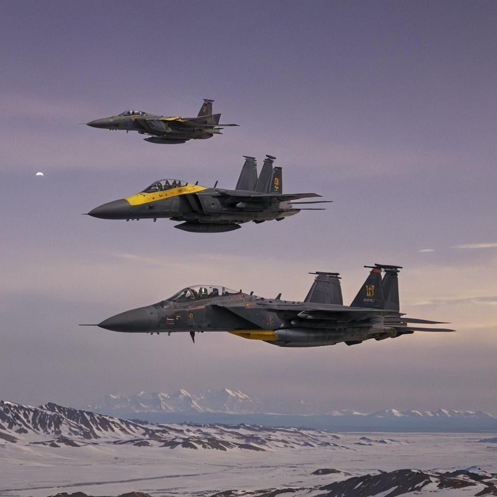 F-15 Over Desolate Tundra in Dark Fantasy Style