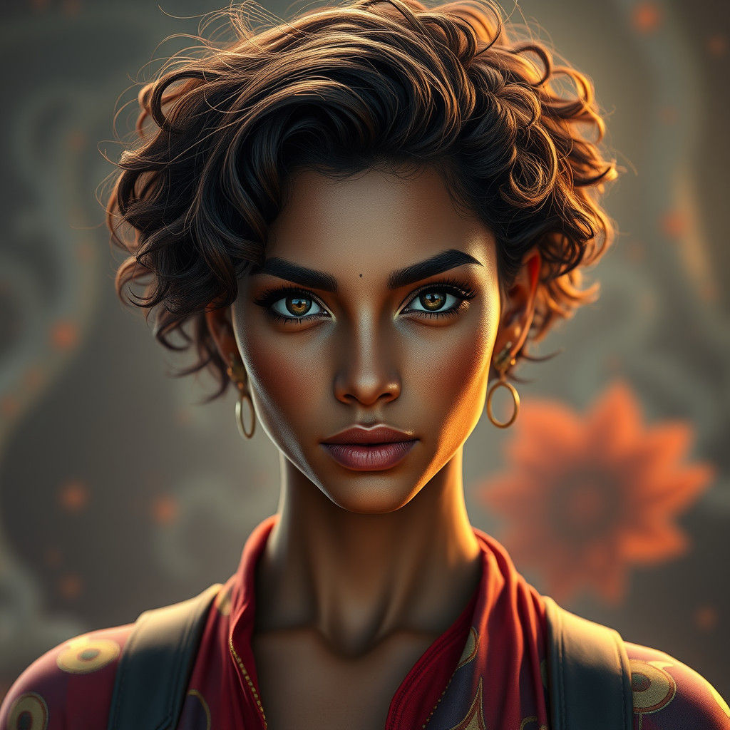 Confident Brazilian Woman in Fantasy Art Style