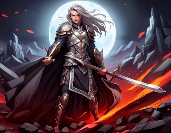 Warrior Facing a Legion in a Burning Castle