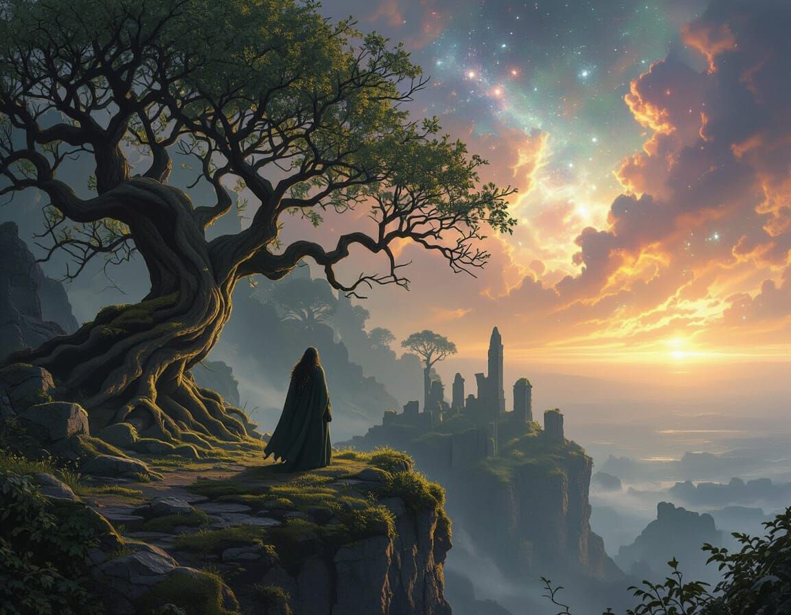 Celtic Druid Overlooking Ancient Forest