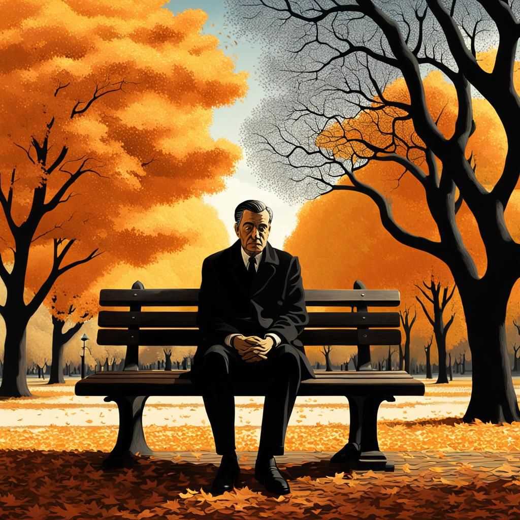 Surreal Autumn Park Scene in Dreamlike Style