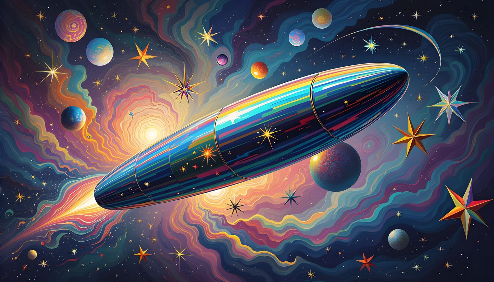 Iridescent Cylinder in Cosmic Impasto Dreamscape