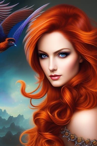 Fiery Beauty Queen with Phoenix Wings