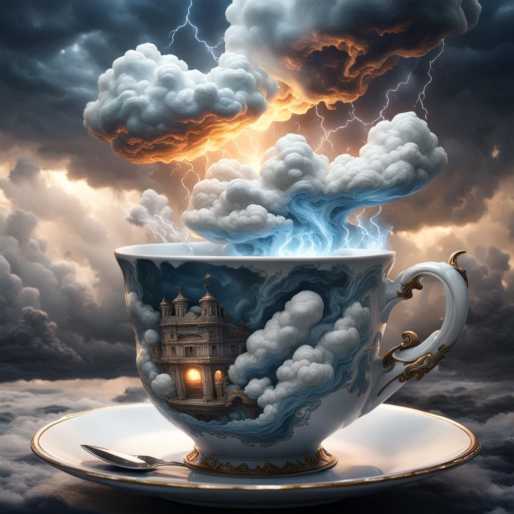 Surreal Thunderstorm in a Teacup: Detailed Matte Painting