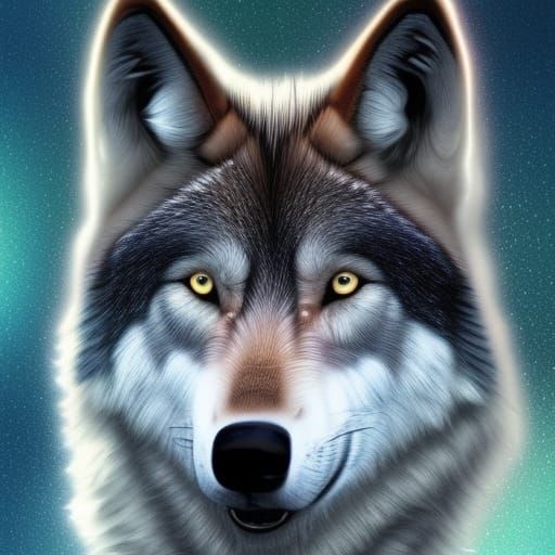 Neon Cosmic Lightning Wolf in Detailed Matte Painting