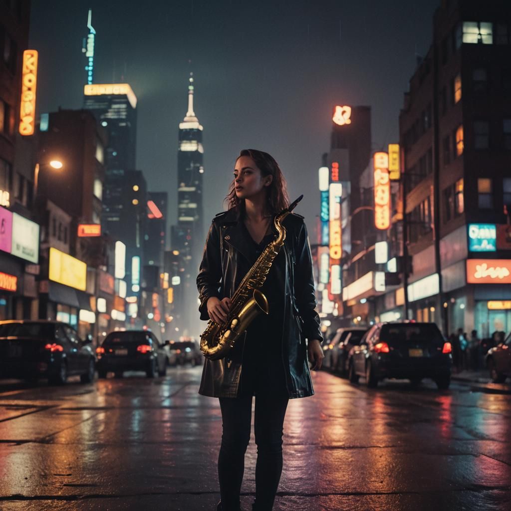 Neon Jazz: A Nighttime Saxophone Serenade