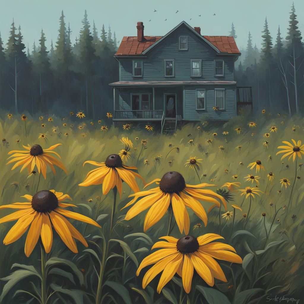 Black-Eyed Susans in a Sci-Fi Landscape