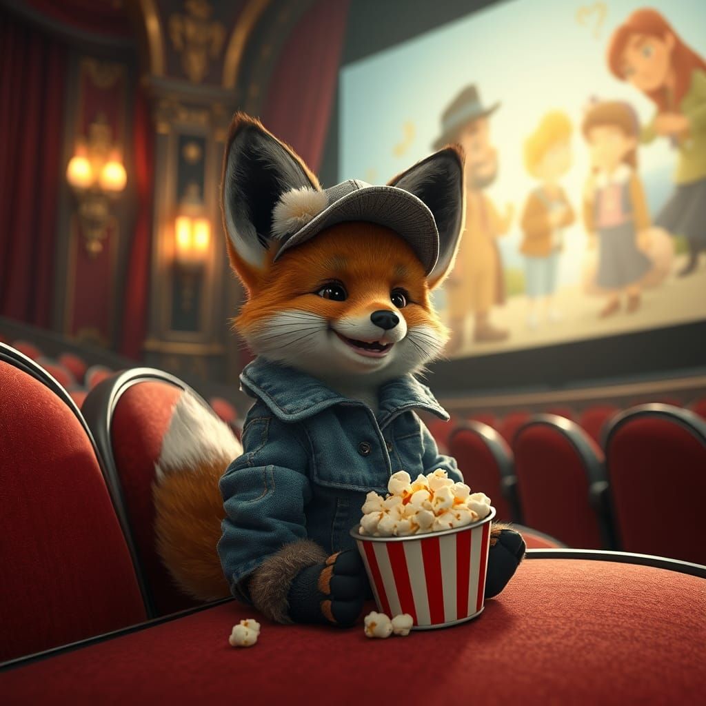 Adorable Fox at the Cinema, Matte Painting Style