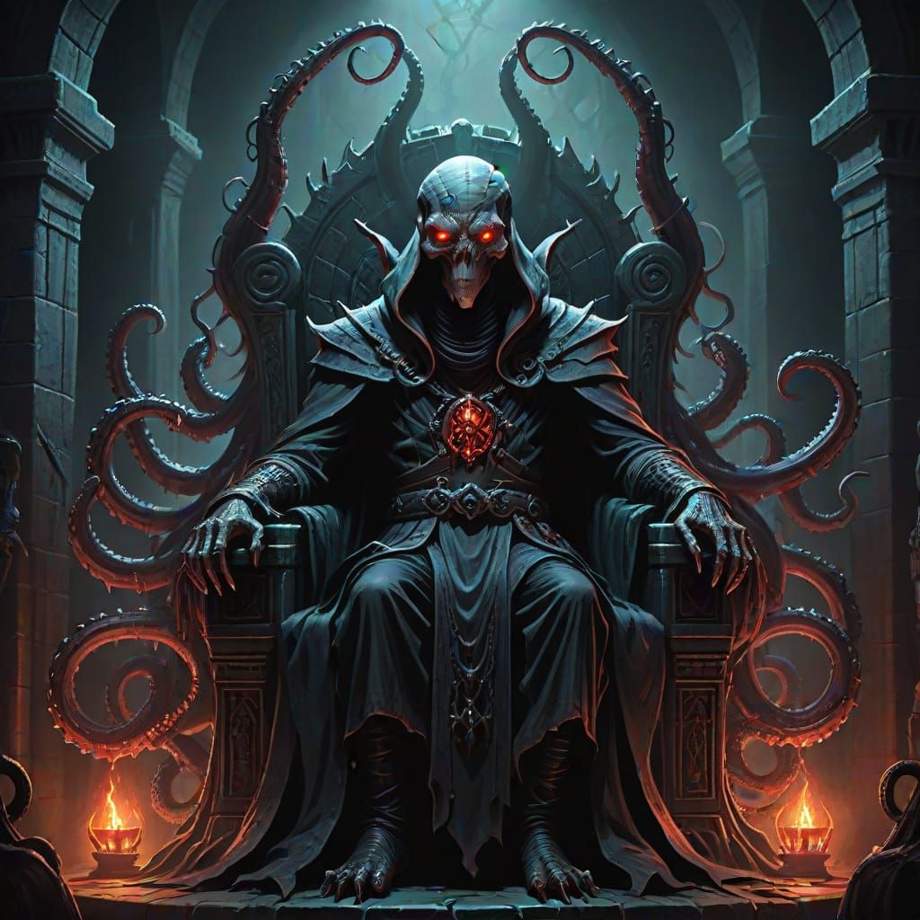 Mindflayer on Throne: Fantasy Illustration in D&D Style