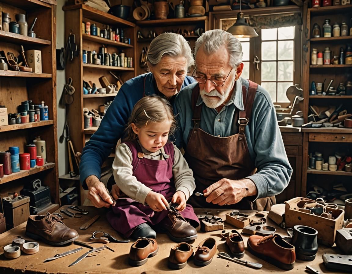 Cobbler Teaches Granddaughter Shoe Mending in Rich Colors