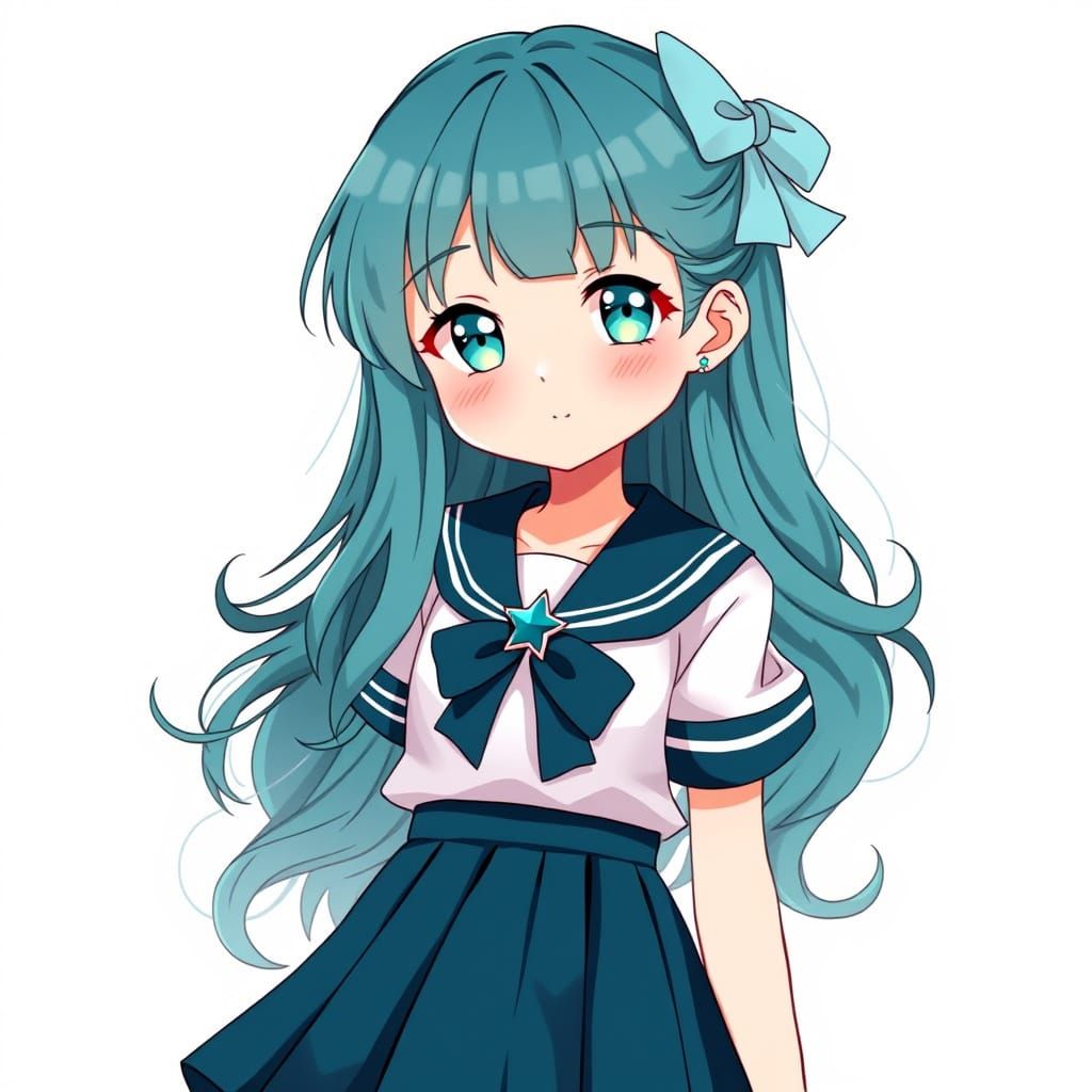 Charming Sailor Girl in Teal Uniform with Star Accents