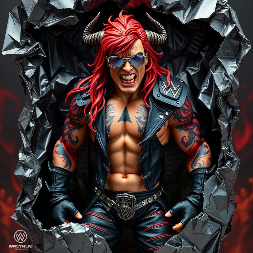 Cyberpunk Wrestler Emerges from Shattered Packaging