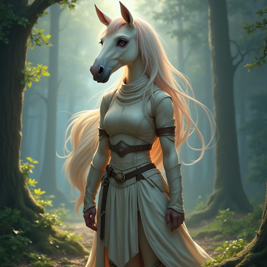 Noble Horse Character in Misty Forest, Digital Painting