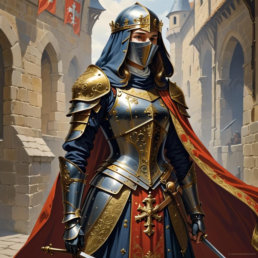 Golden Armored Female Knight of Medieval Nobility