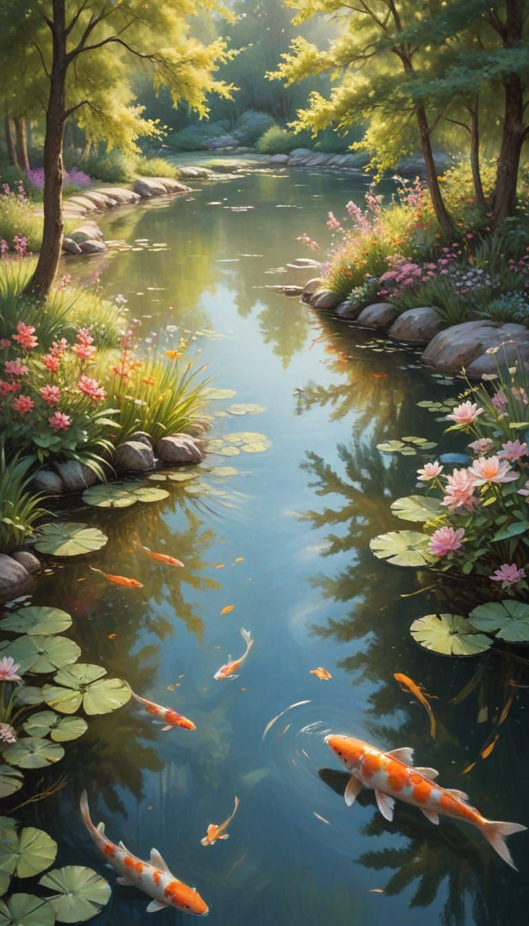 Serene Japanese Garden in Vibrant Impressionist Style