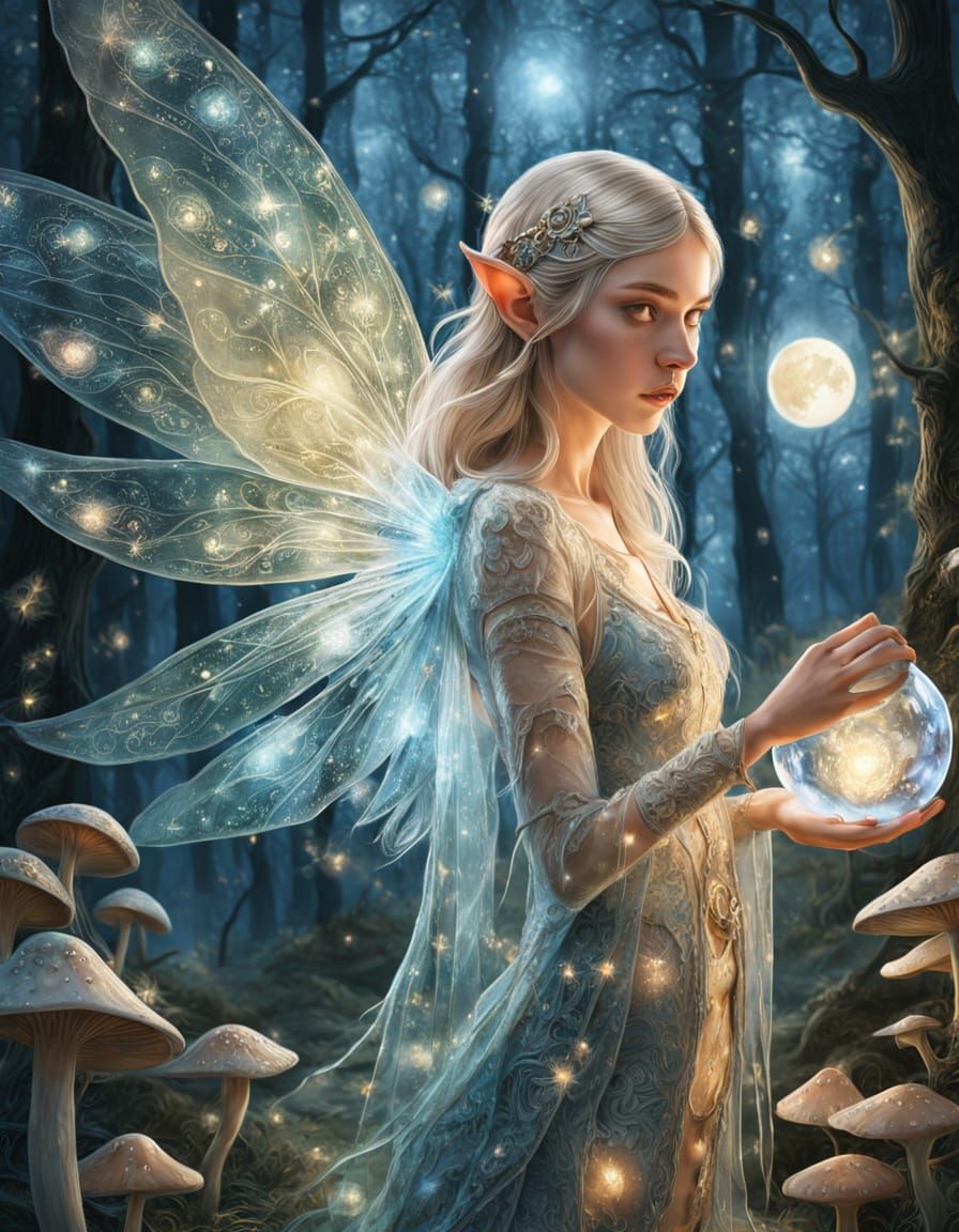 Elf in Luminous Forest: a Surreal Mixed Media Artwork