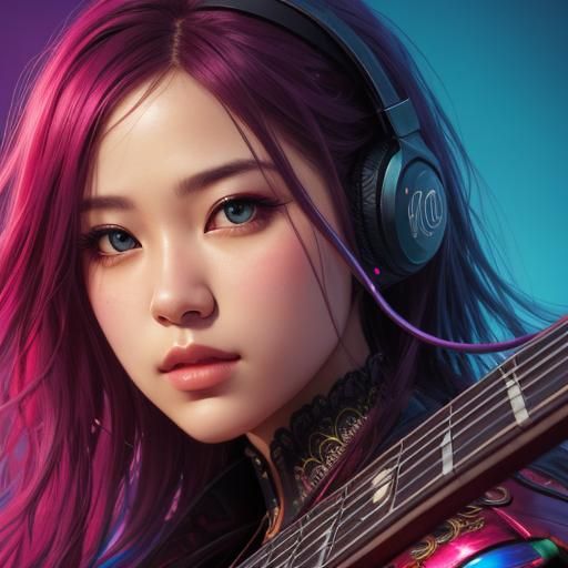 Hyperrealistic Music Girl in Splash Art Style