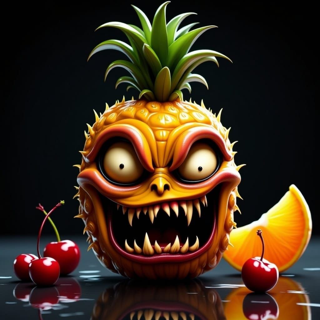 Menacing Pineapple Illustration in Flux Horror Style