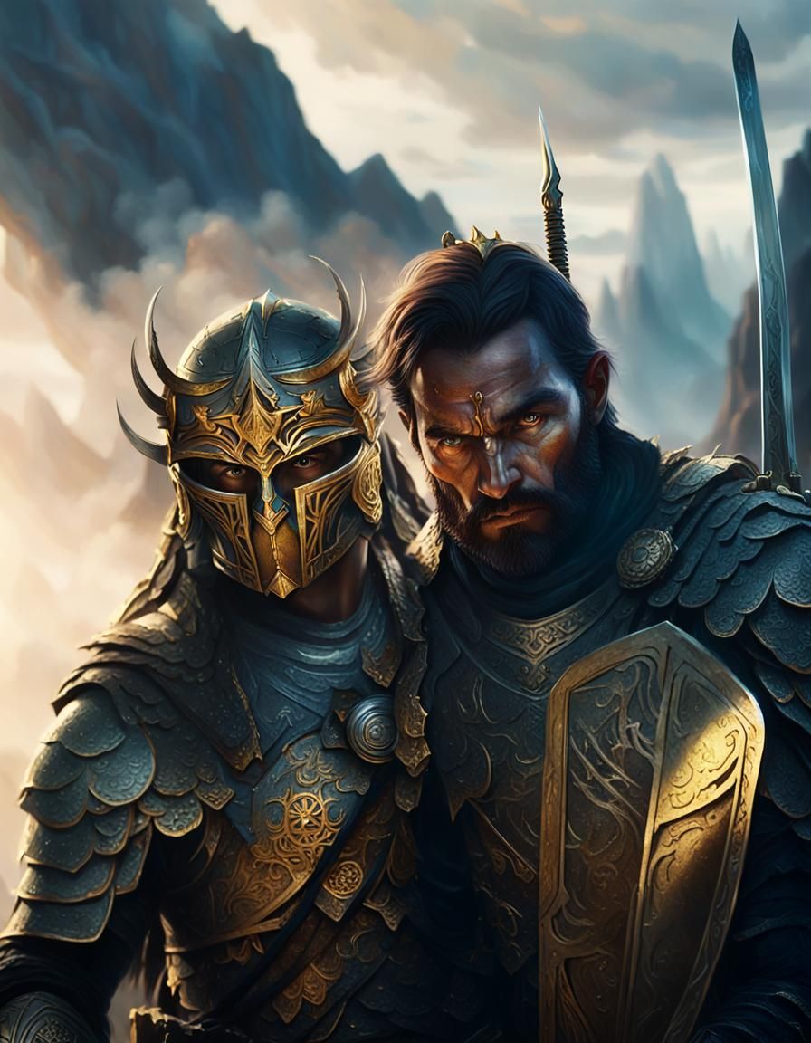 Warrior on Misty Peak: Dark Fantasy Concept Art