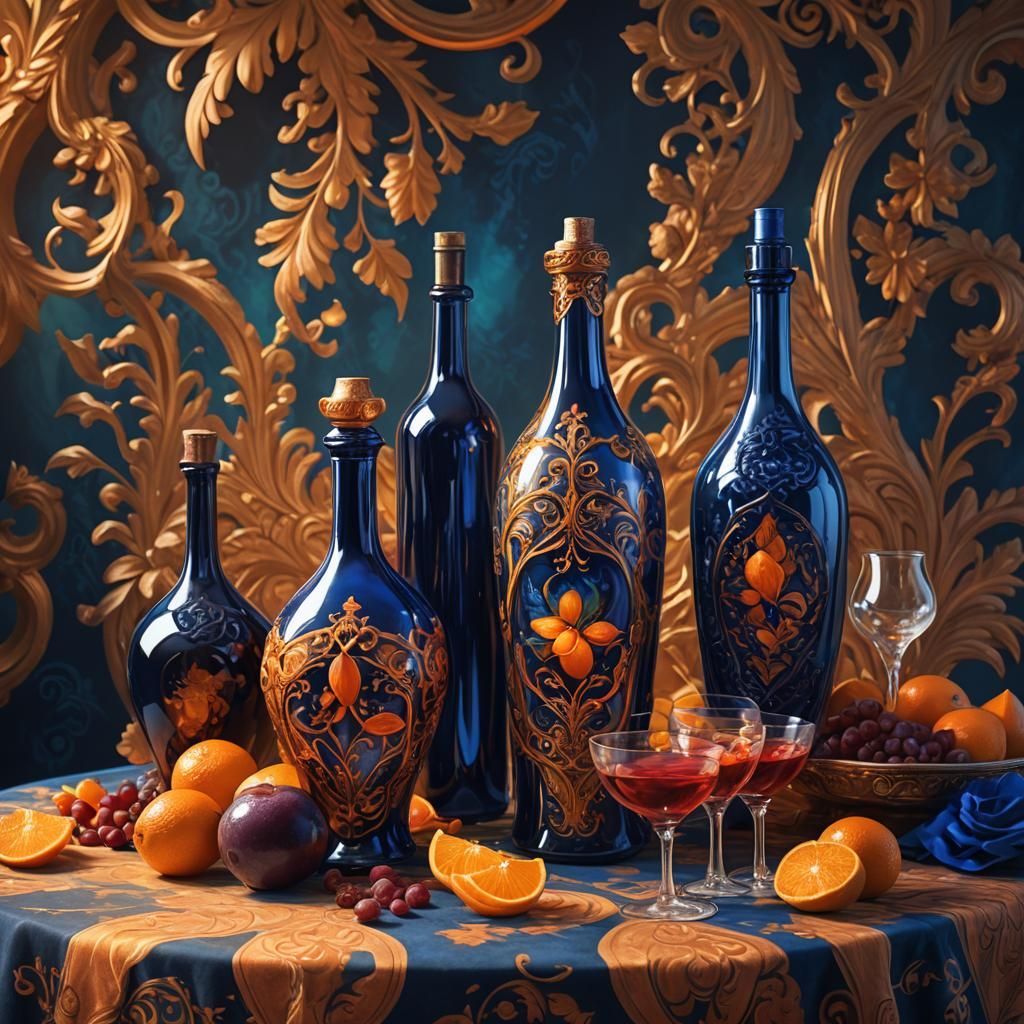 Mystical Sangria Bottles in Whimsical Fantasy Art